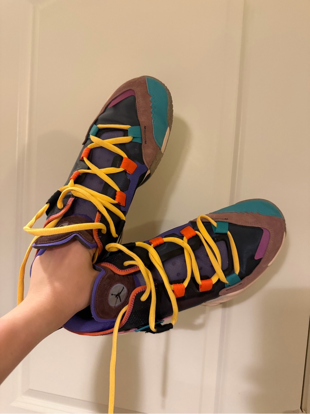Jordan Multicolor High-Top Sneakers - Yellow, Teal, Purple